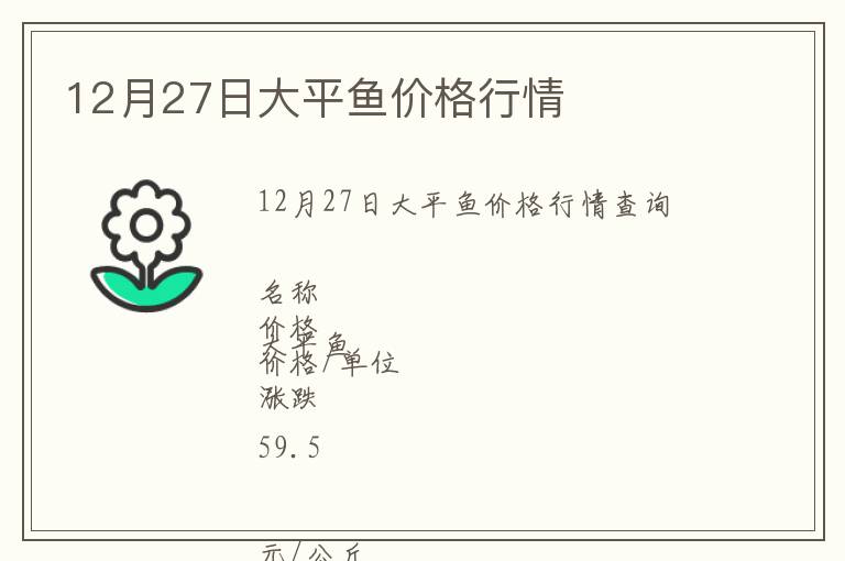 12月27日大平魚價(jià)格行情