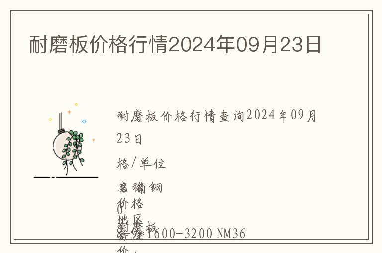 耐磨板價格行情2024年09月23日