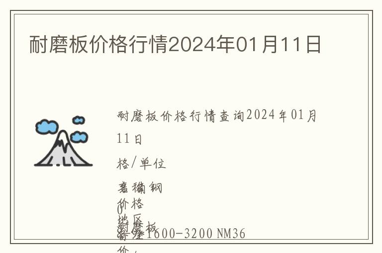 耐磨板價格行情2024年01月11日