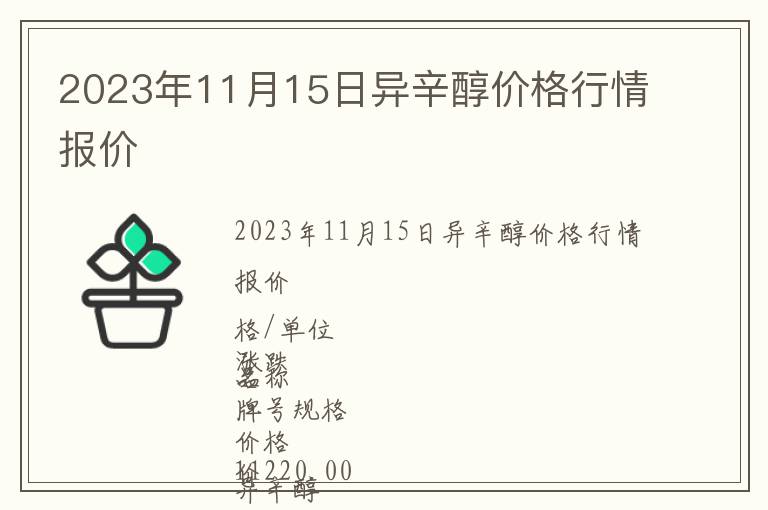 2023年11月15日異辛醇價格行情報價