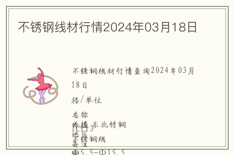 不銹鋼線材行情2024年03月18日