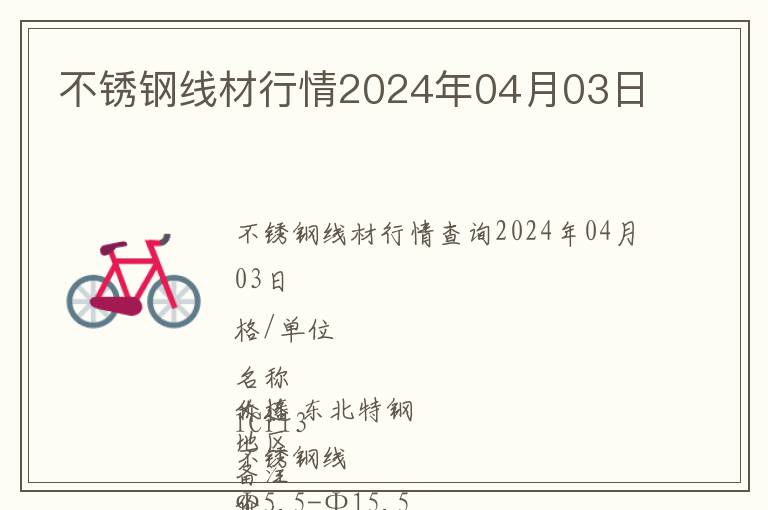 不銹鋼線材行情2024年04月03日