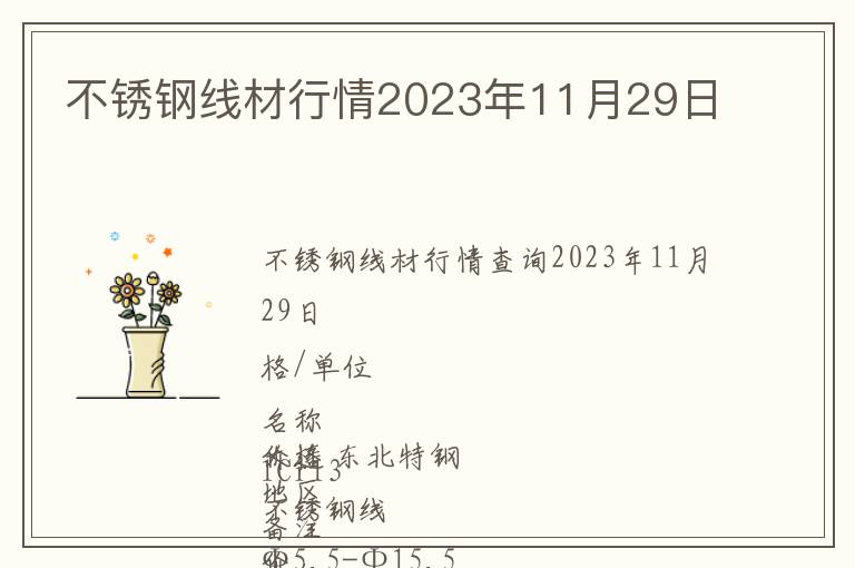 不銹鋼線材行情2023年11月29日