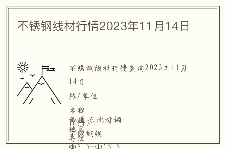 不銹鋼線材行情2023年11月14日