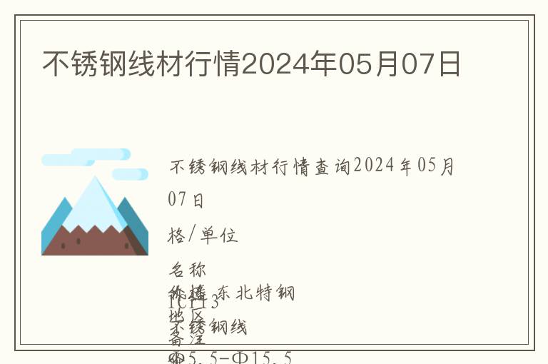 不銹鋼線材行情2024年05月07日