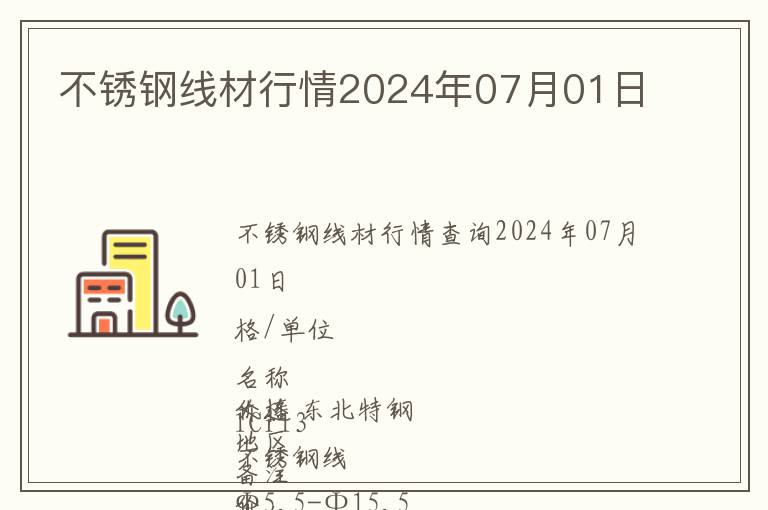 不銹鋼線材行情2024年07月01日