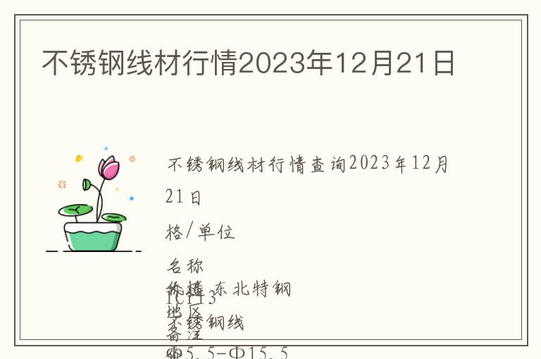 不銹鋼線材行情2023年12月21日