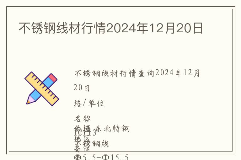 不銹鋼線材行情2024年12月20日