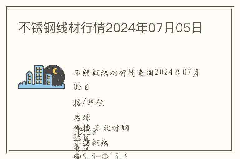 不銹鋼線材行情2024年07月05日