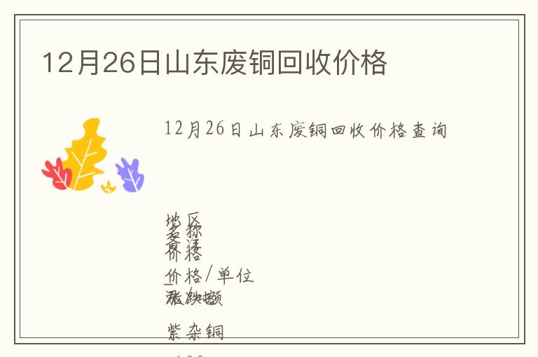 12月26日山東廢銅回收價格