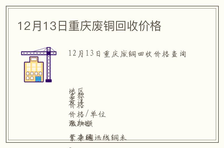 12月13日重慶廢銅回收價格