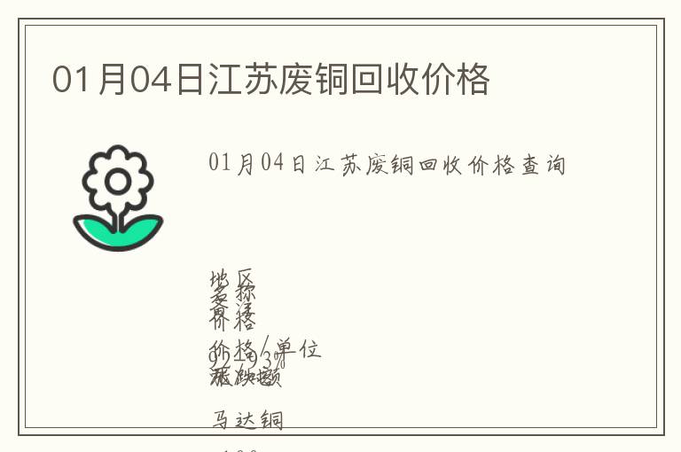 01月04日江蘇廢銅回收價(jià)格