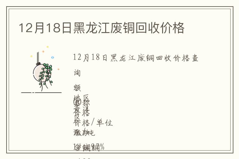 12月18日黑龍江廢銅回收價格