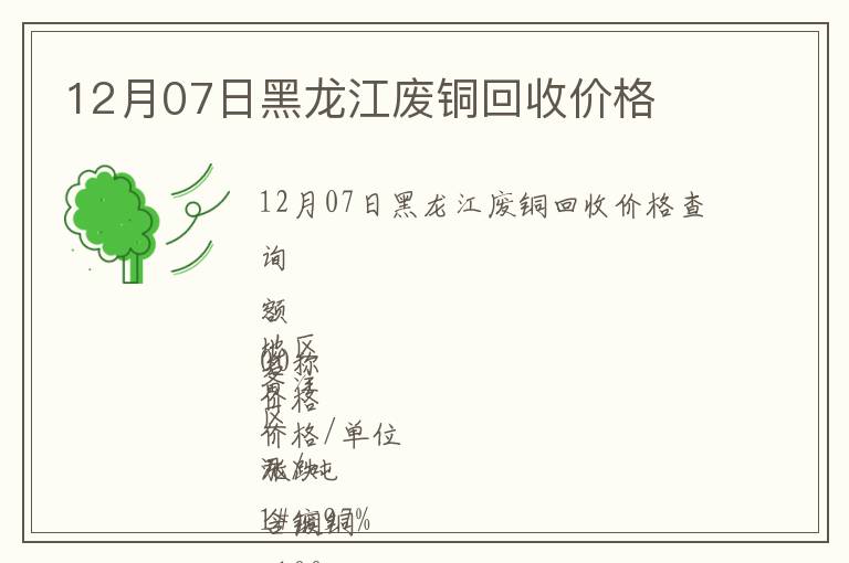 12月07日黑龍江廢銅回收價格