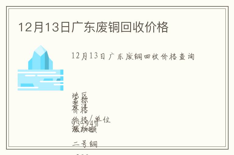 12月13日廣東廢銅回收價格