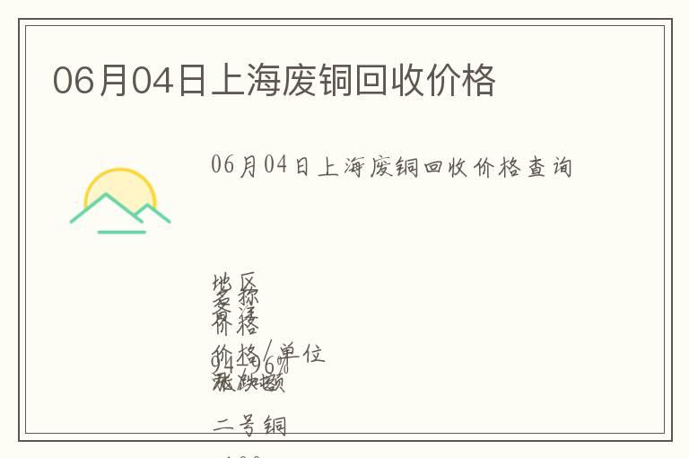 06月04日上海廢銅回收價格