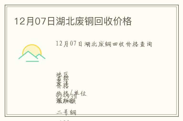 12月07日湖北廢銅回收價格