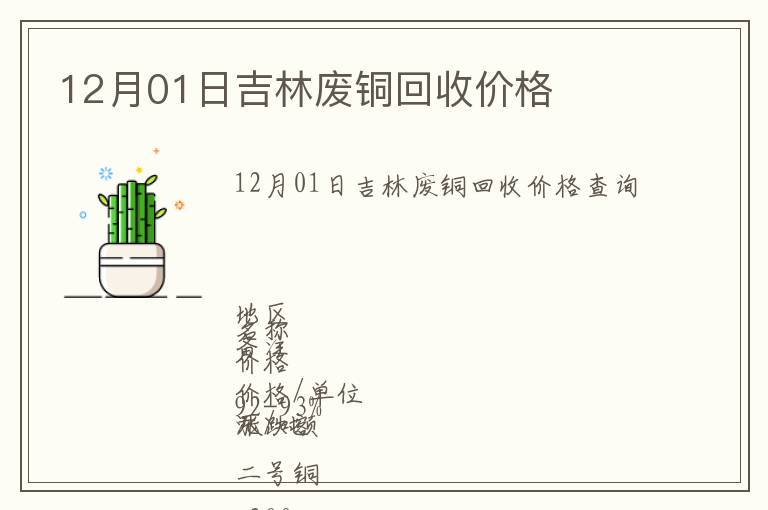 12月01日吉林廢銅回收價格