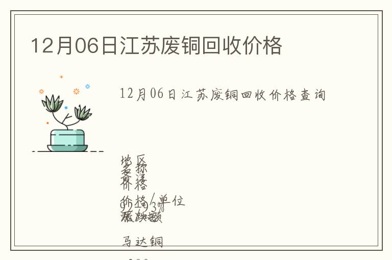 12月06日江蘇廢銅回收價格