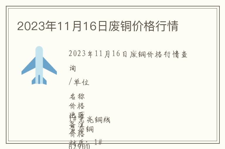 2023年11月16日廢銅價格行情