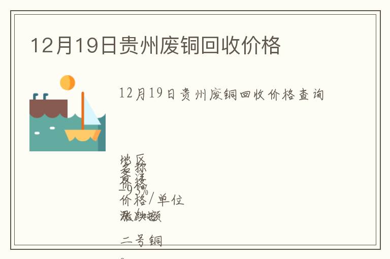 12月19日貴州廢銅回收價格