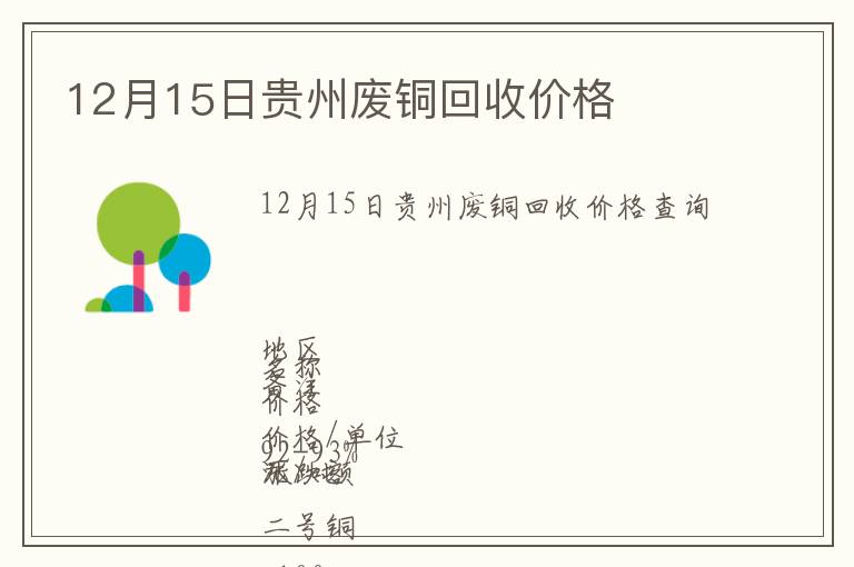 12月15日貴州廢銅回收價(jià)格