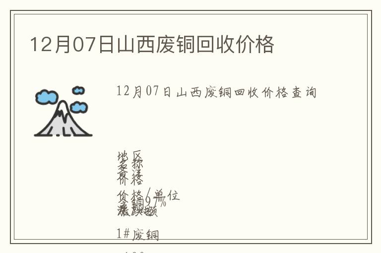 12月07日山西廢銅回收價格