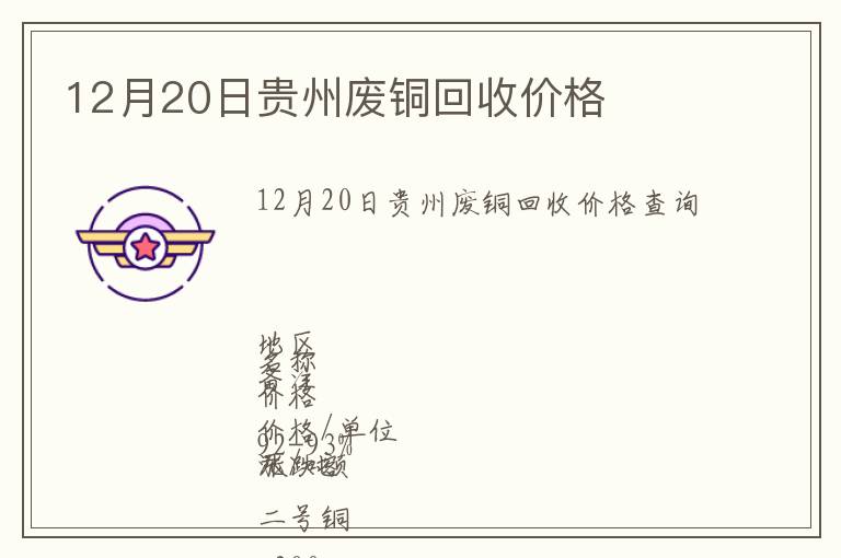 12月20日貴州廢銅回收價(jià)格