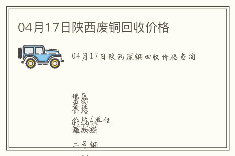 04月17日陜西廢銅回收價格