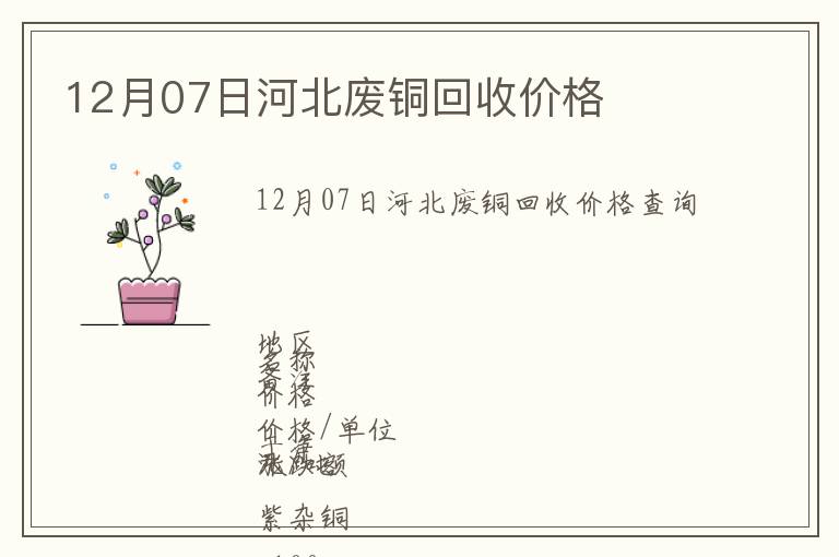 12月07日河北廢銅回收價格