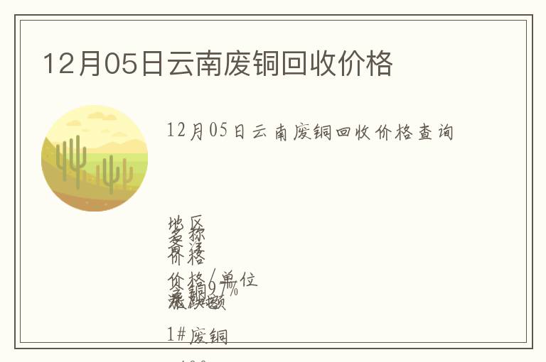 12月05日云南廢銅回收價格