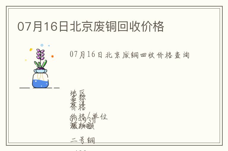 07月16日北京廢銅回收價格