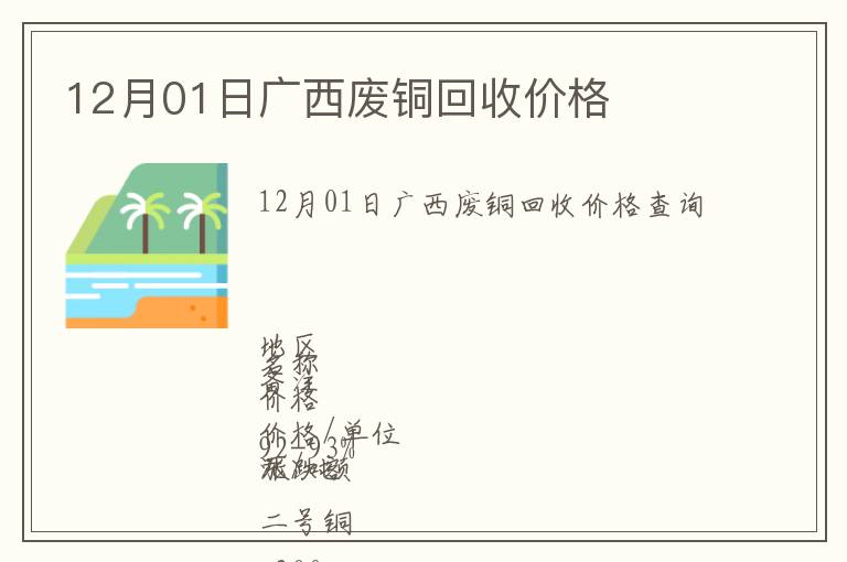 12月01日廣西廢銅回收價(jià)格