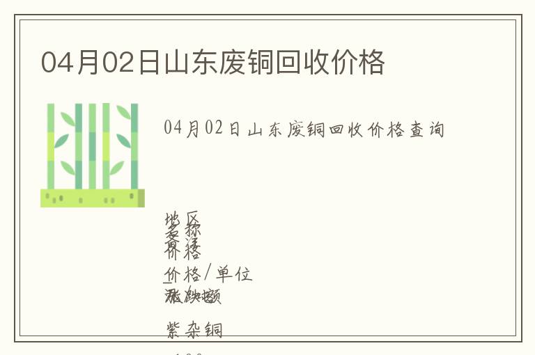 04月02日山東廢銅回收價(jià)格