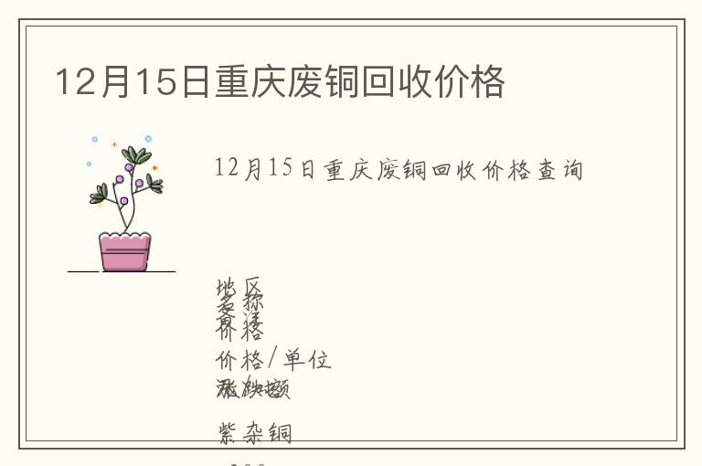 12月15日重慶廢銅回收價格