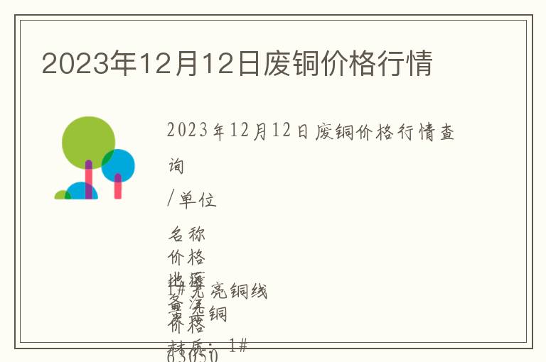 2023年12月12日廢銅價格行情