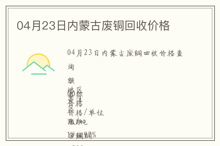 04月23日內蒙古廢銅回收價格