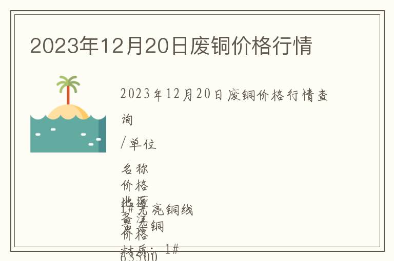 2023年12月20日廢銅價格行情