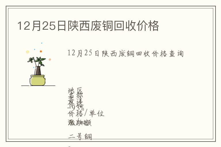 12月25日陜西廢銅回收價格