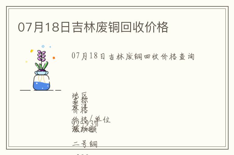 07月18日吉林廢銅回收價格