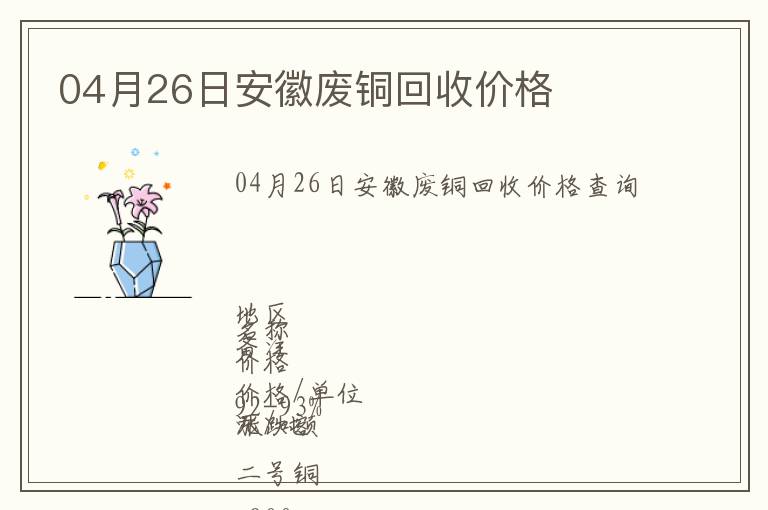 04月26日安徽廢銅回收價格