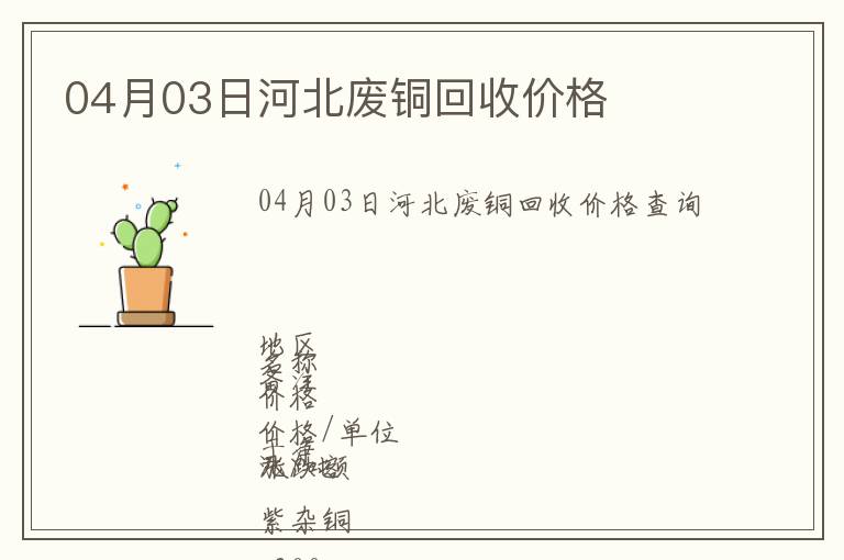 04月03日河北廢銅回收價格