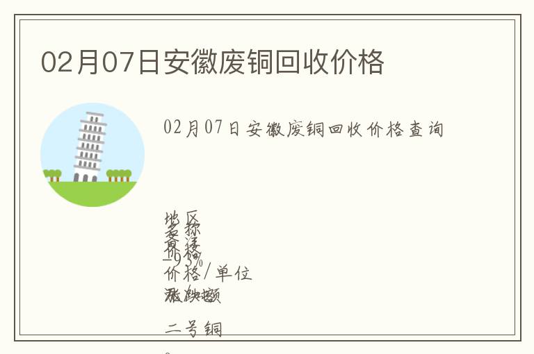 02月07日安徽廢銅回收價格