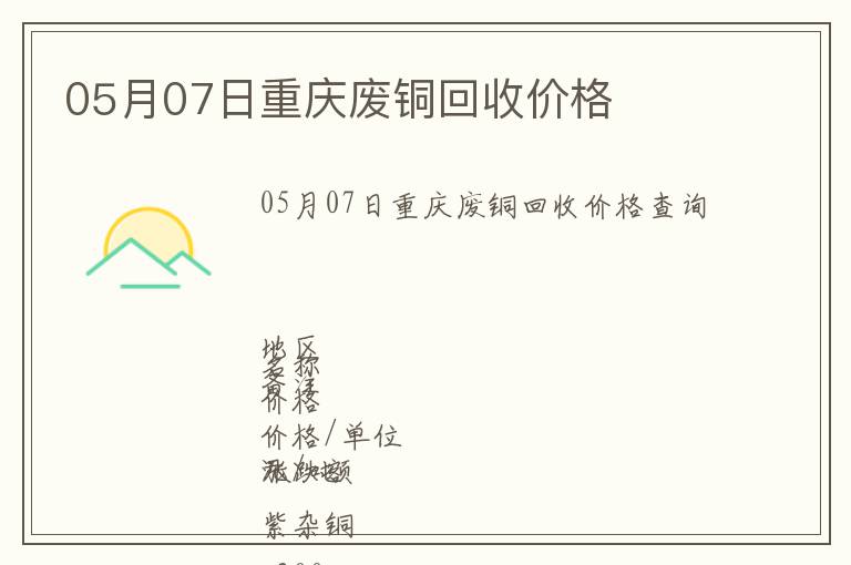 05月07日重慶廢銅回收價格