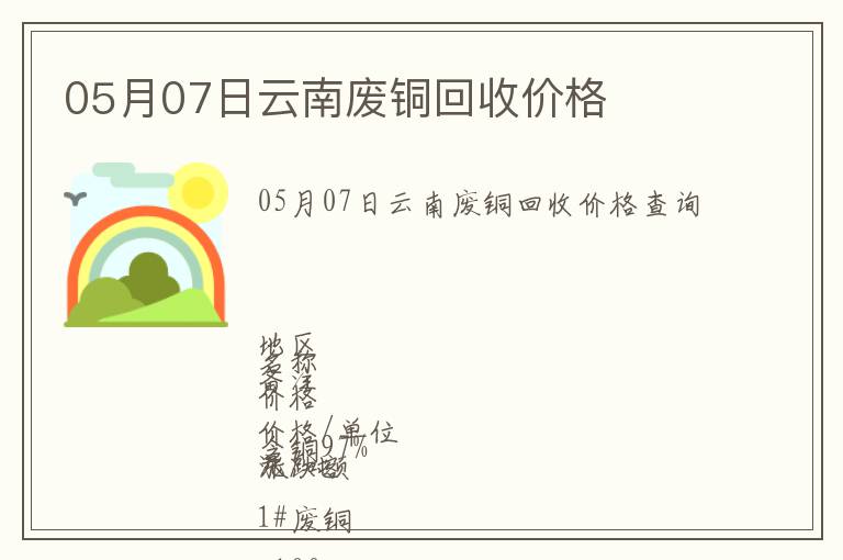 05月07日云南廢銅回收價(jià)格