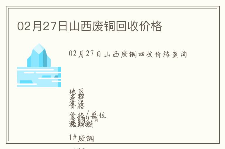 02月27日山西廢銅回收價格