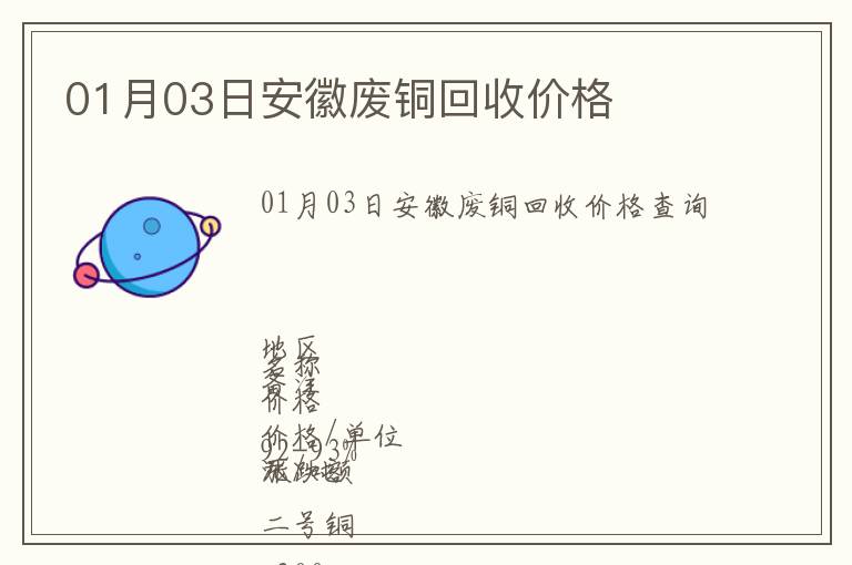 01月03日安徽廢銅回收價(jià)格