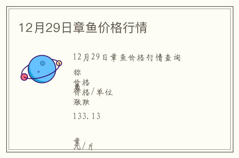 12月29日章魚價格行情