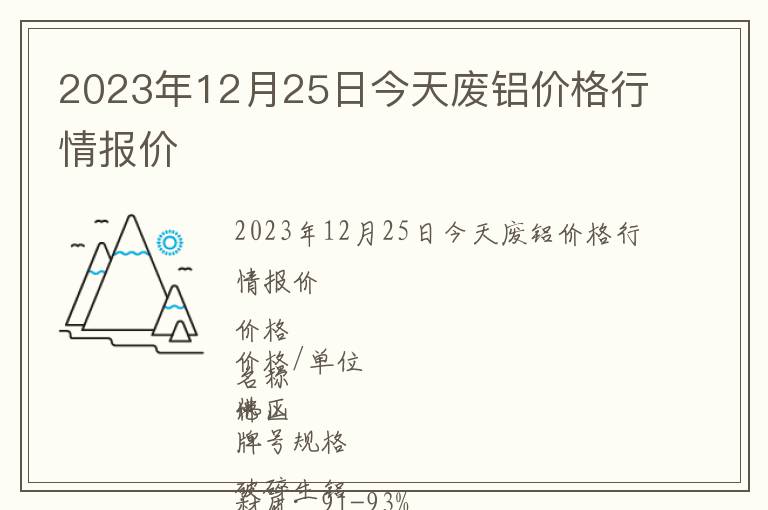 2023年12月25日今天廢鋁價格行情報價