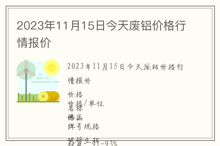 2023年11月15日今天廢鋁價格行情報價